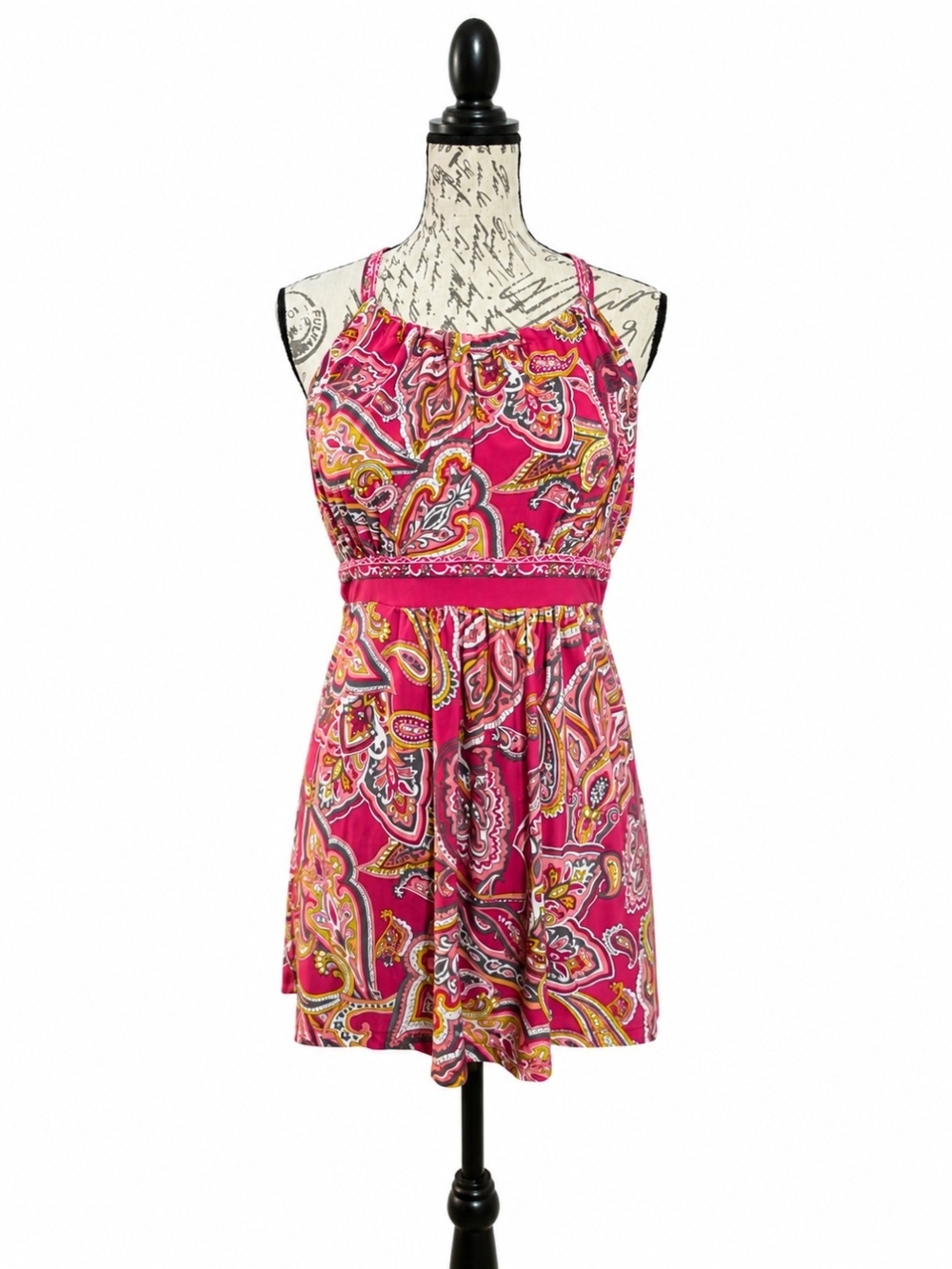 INC International Concepts Fuchsia Paisley Halter TOP